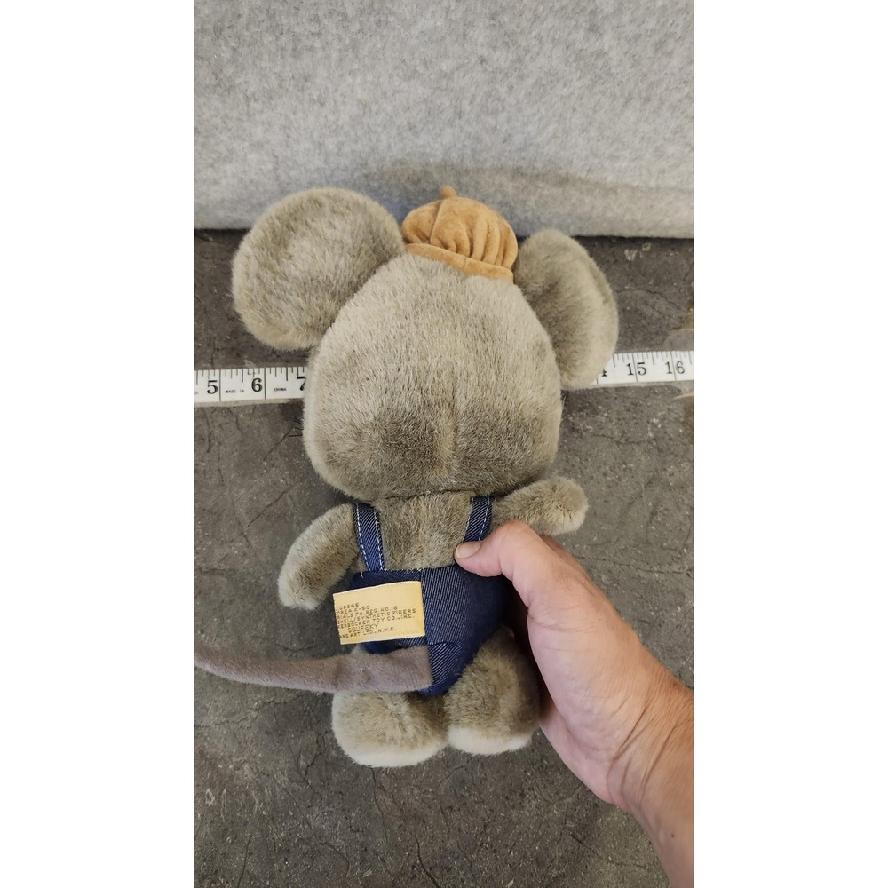 Applause Gray Mouse Plush Stuffed Animal Toy Denim Overalls Hat Big Ears Cute‎ - Picture 5 of 11